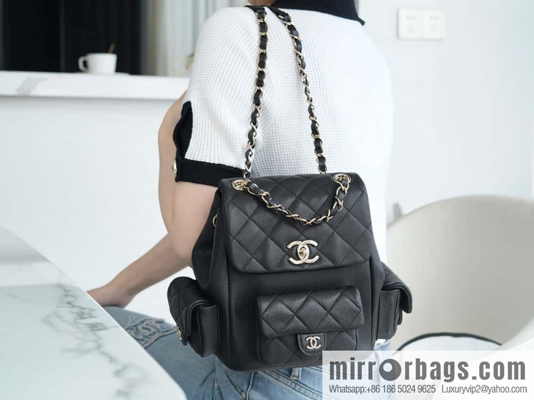 CHANEL 23K new, tank Dumas large shoulder backpack AS4398 black