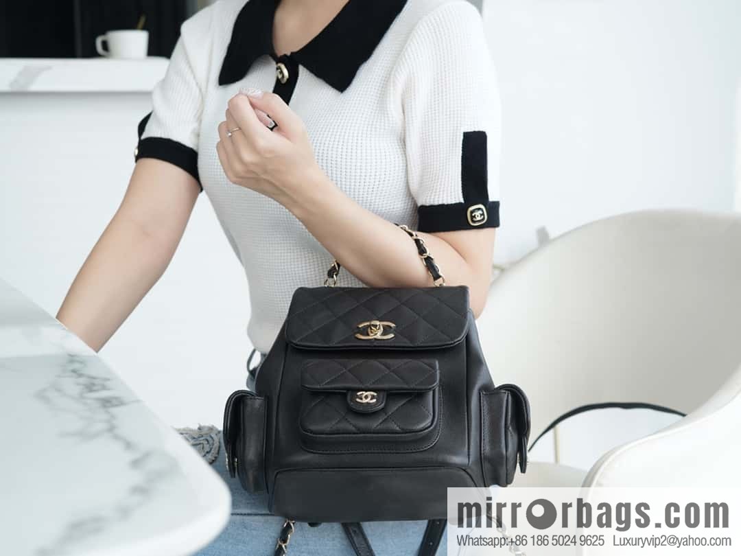 CHANEL 23K new, tank Dumas large shoulder backpack AS4398 black