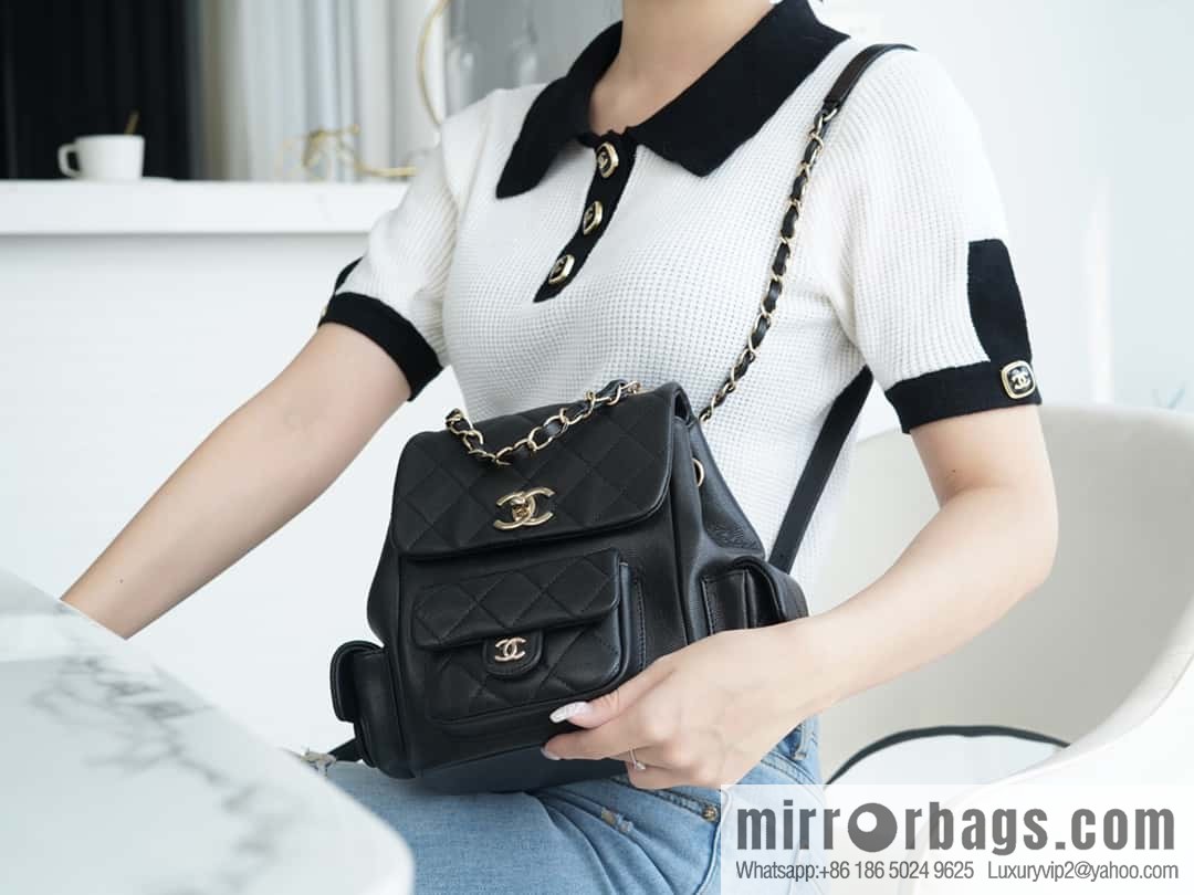 CHANEL 23K new, tank Dumas large shoulder backpack AS4398 black