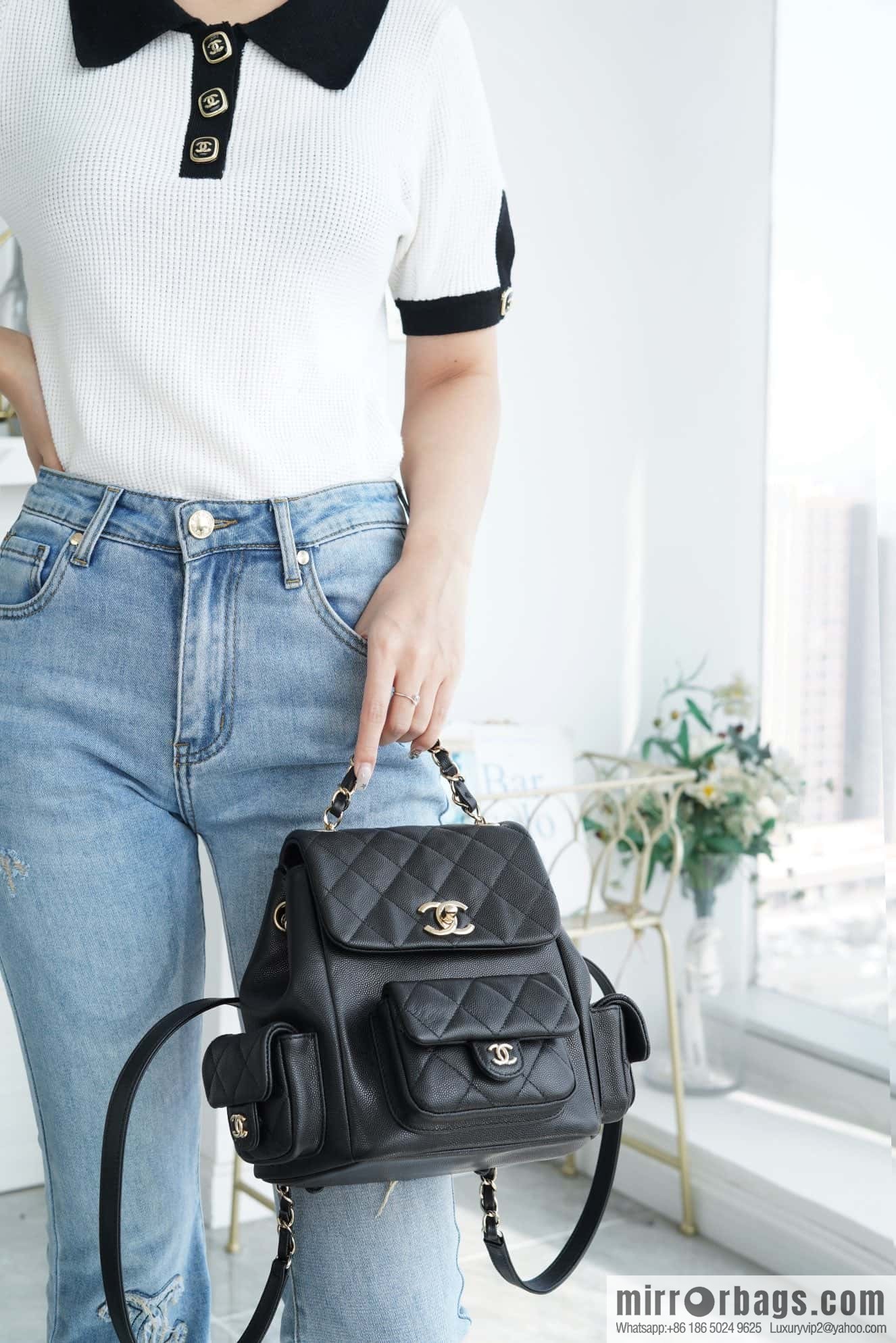 CHANEL 23K new, tank Dumas large shoulder backpack AS4398 black