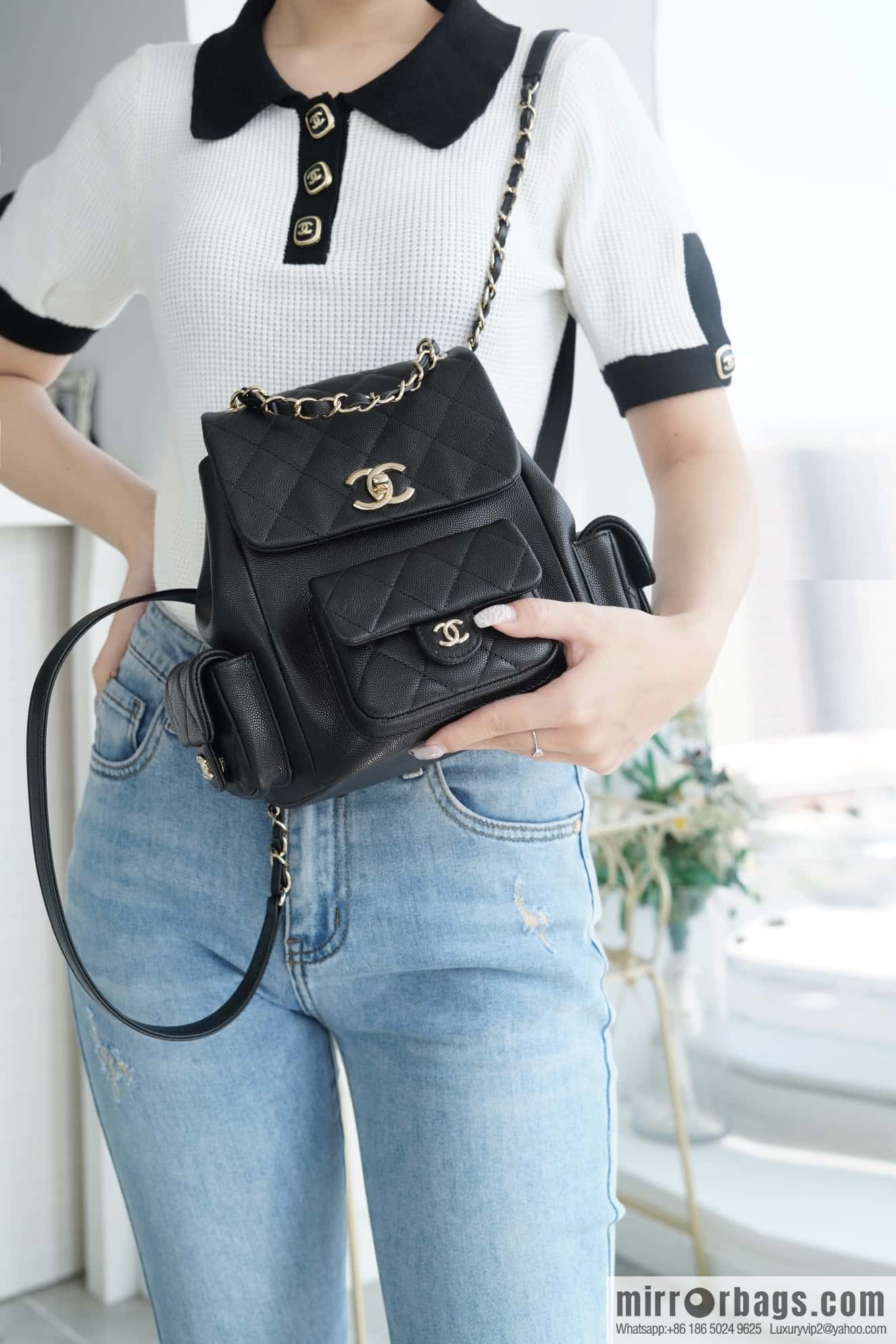 CHANEL 23K new, tank Dumas large shoulder backpack AS4398 black