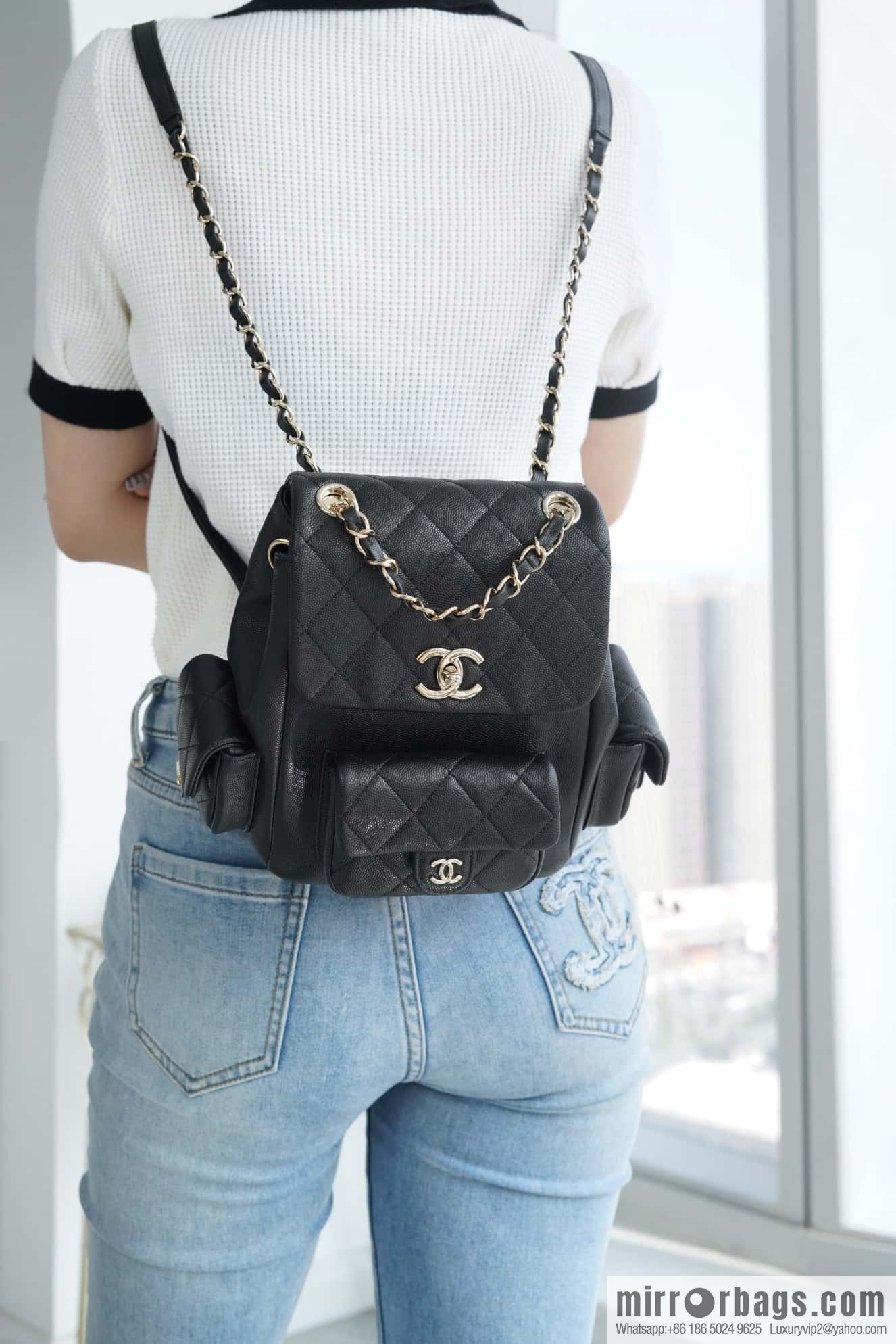 CHANEL 23K new, tank Dumas large shoulder backpack AS4398 black