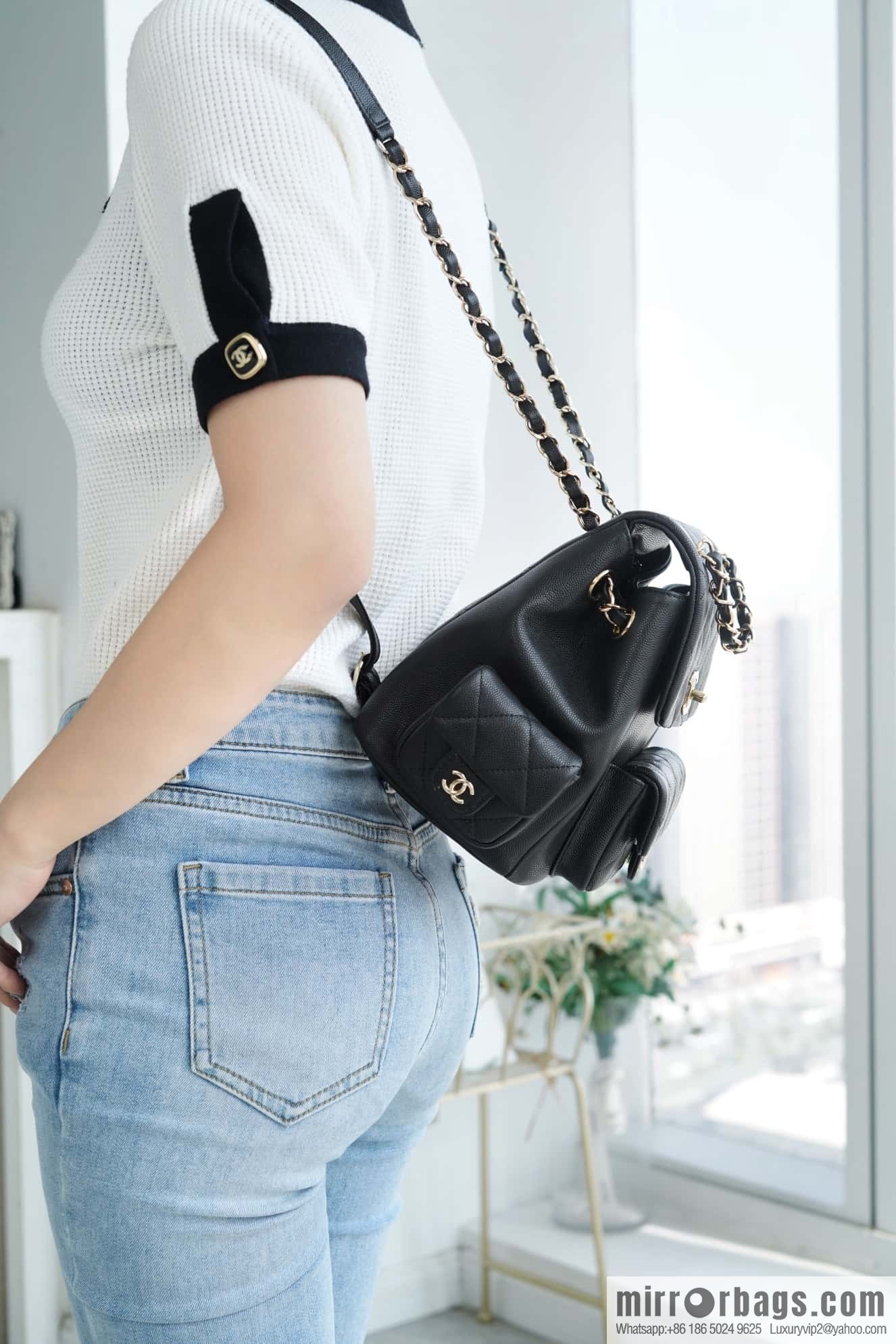 CHANEL 23K new, tank Dumas large shoulder backpack AS4398 black