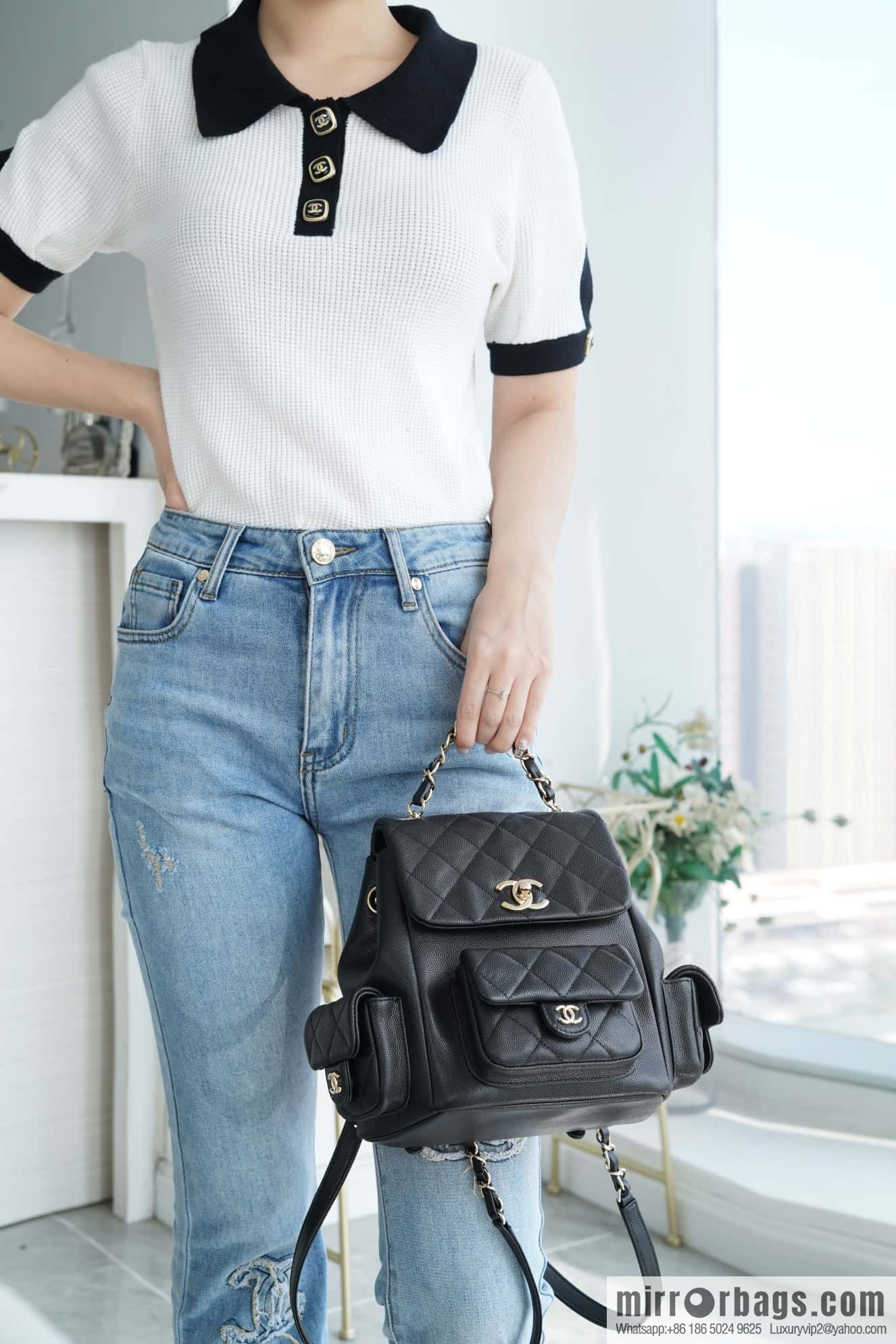 CHANEL 23K new, tank Dumas large shoulder backpack AS4398 black