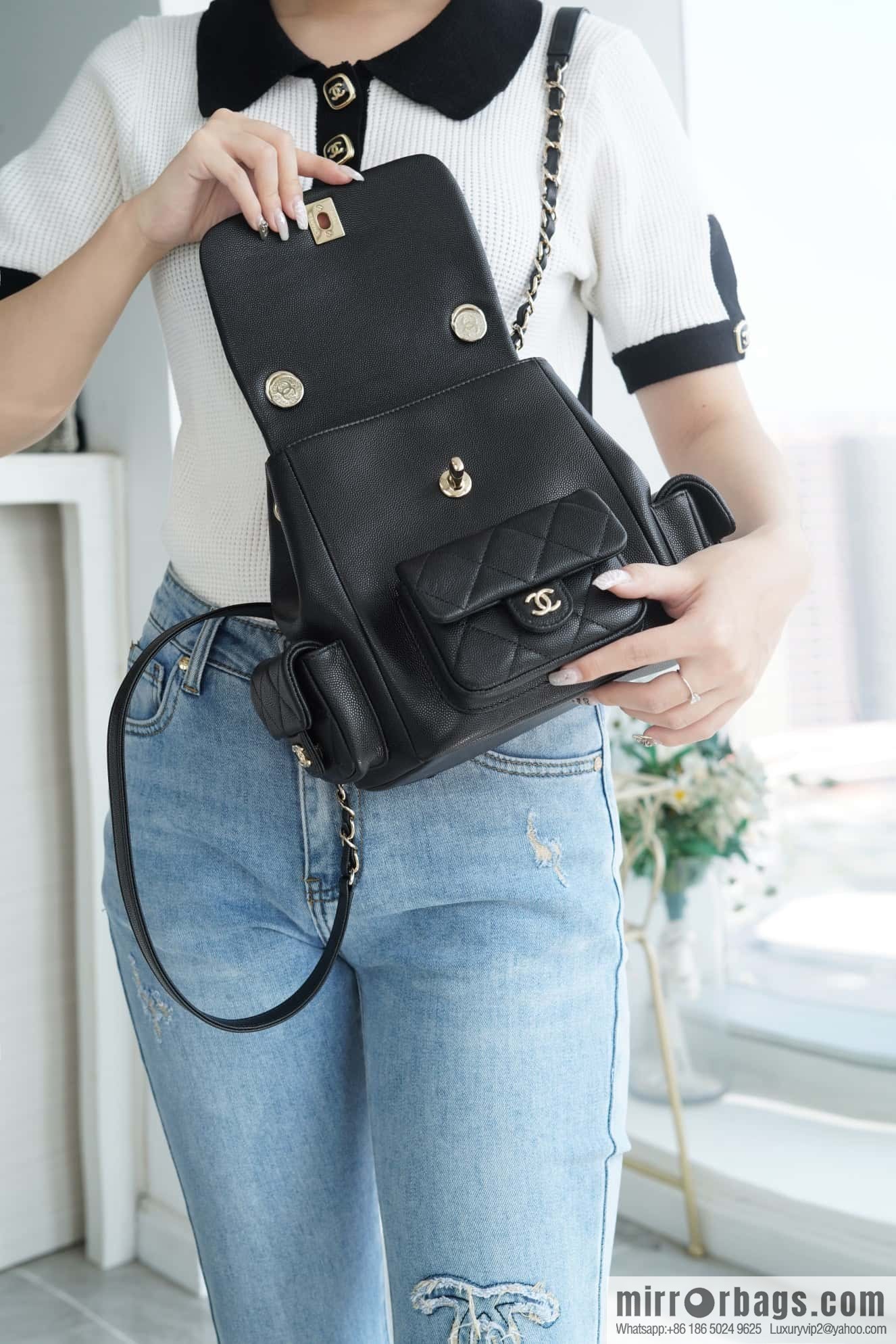 CHANEL 23K new, tank Dumas large shoulder backpack AS4398 black