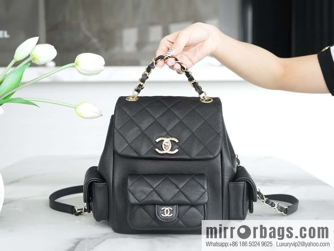 CHANEL 23K new, tank Dumas large shoulder backpack AS4398 black