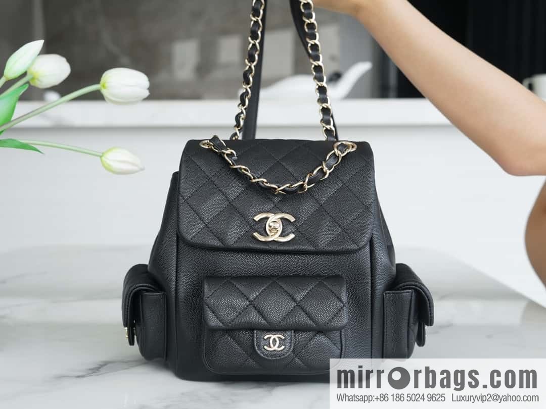 CHANEL 23K new, tank Dumas large shoulder backpack AS4398 black
