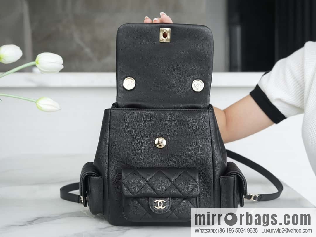 CHANEL 23K new, tank Dumas large shoulder backpack AS4398 black