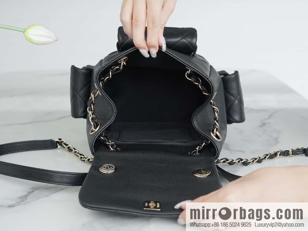 CHANEL 23K new, tank Dumas large shoulder backpack AS4398 black