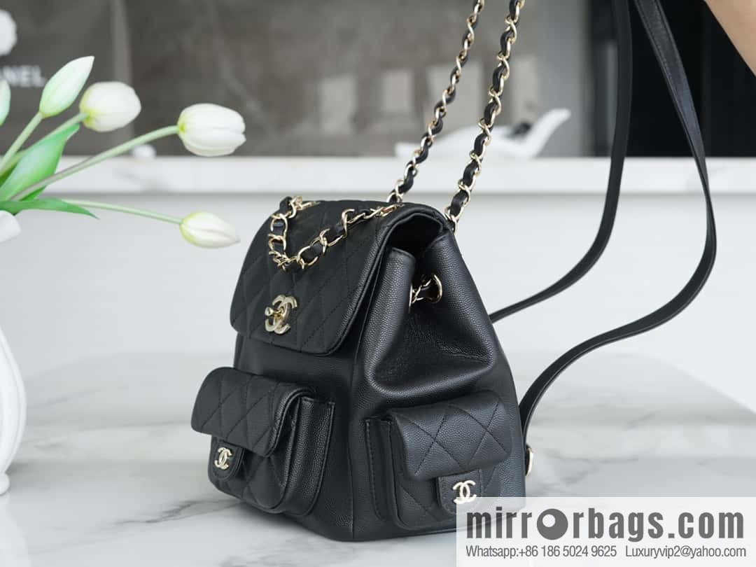 CHANEL 23K new, tank Dumas large shoulder backpack AS4398 black