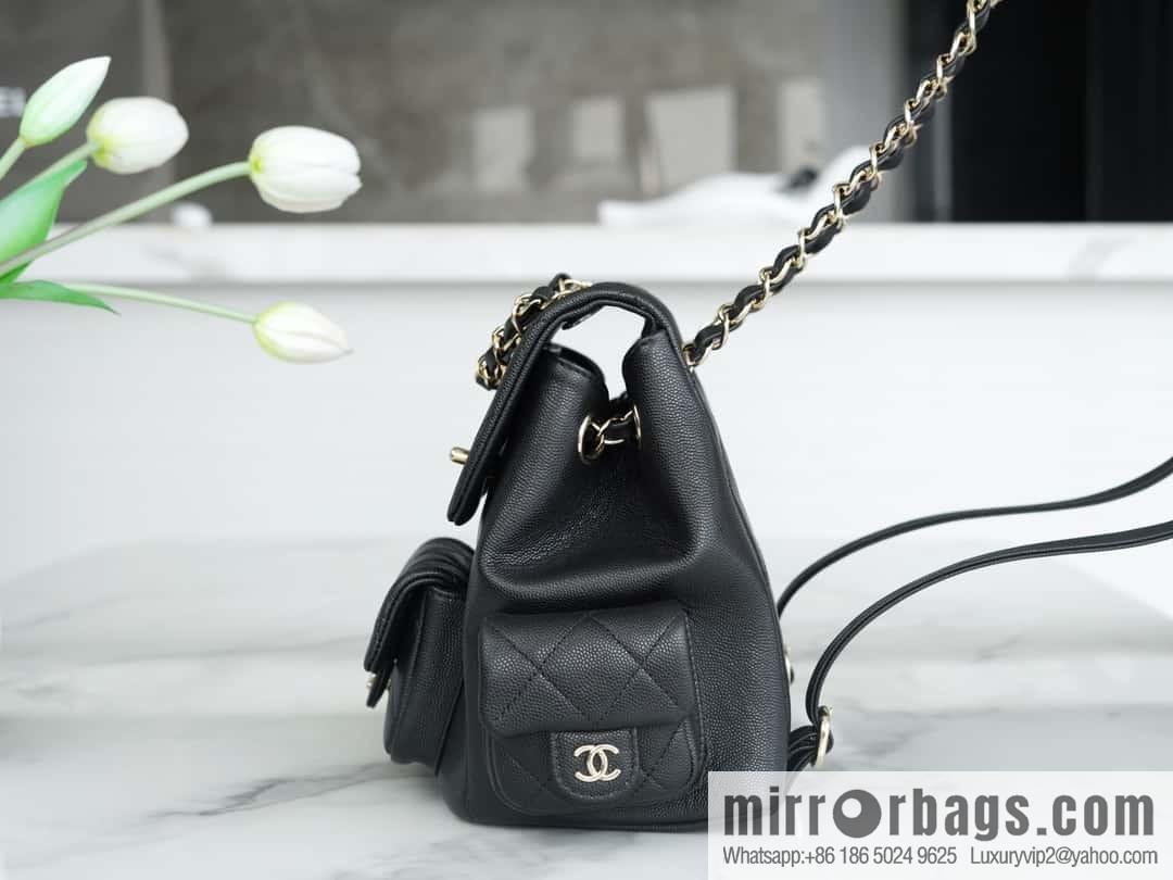 CHANEL 23K new, tank Dumas large shoulder backpack AS4398 black
