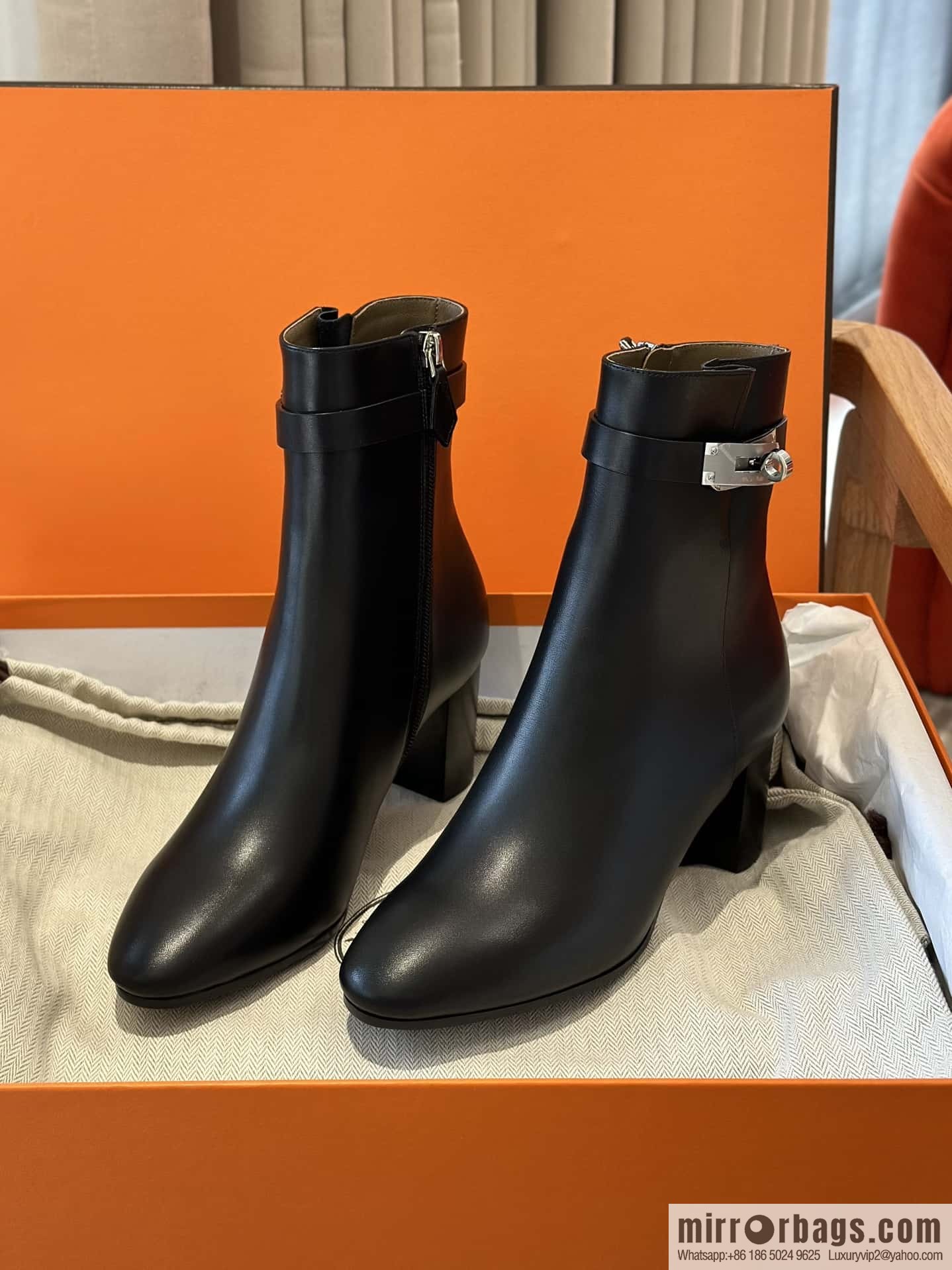 Hermès Kelly buckle, calfskin high-heeled boots