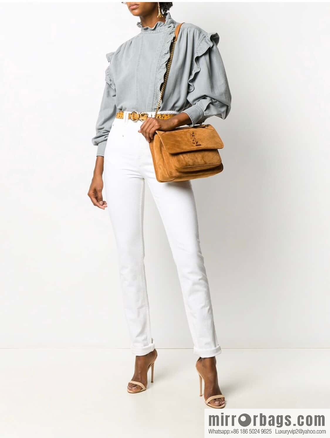 Saint laurent Ysl Niki 28cm suede and leather 498894 caramel