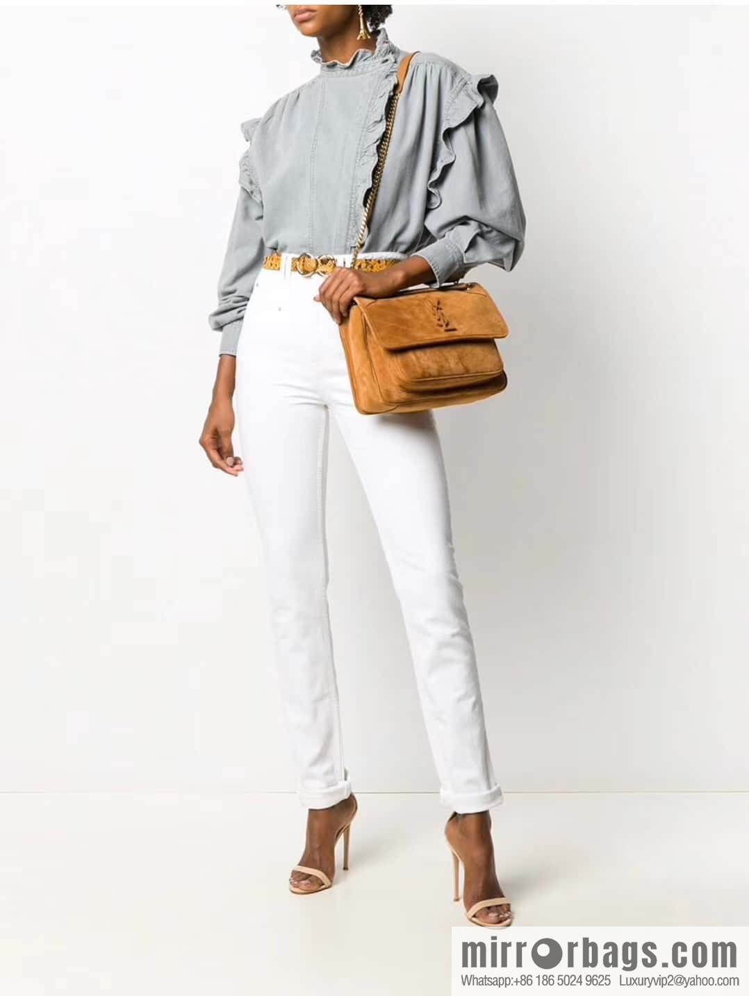 Saint laurent Ysl Niki 28cm suede and leather 498894 caramel