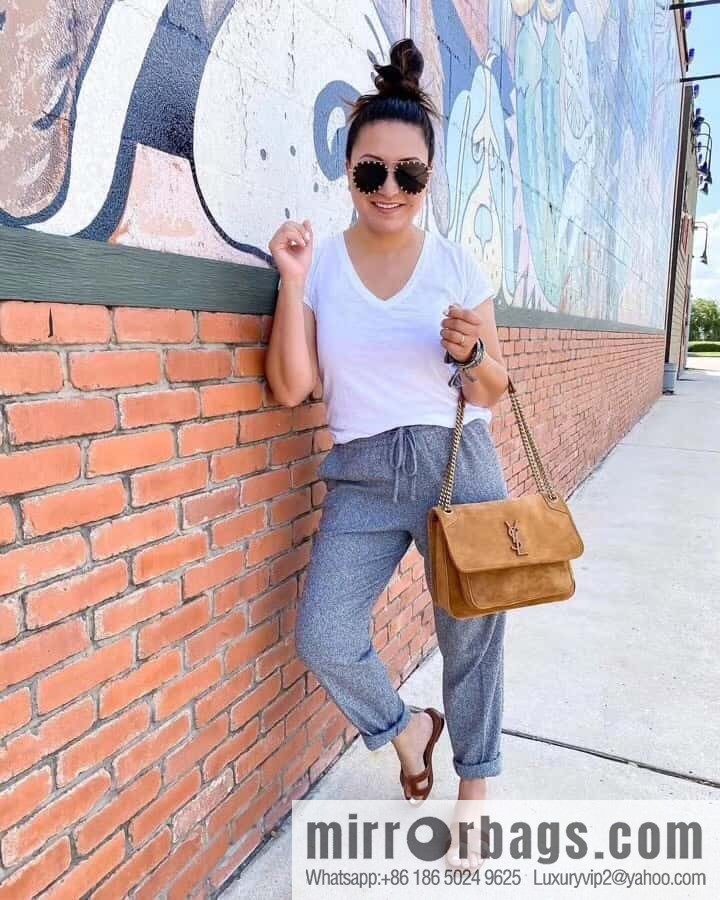 Saint laurent Ysl Niki 28cm suede and leather 498894 caramel