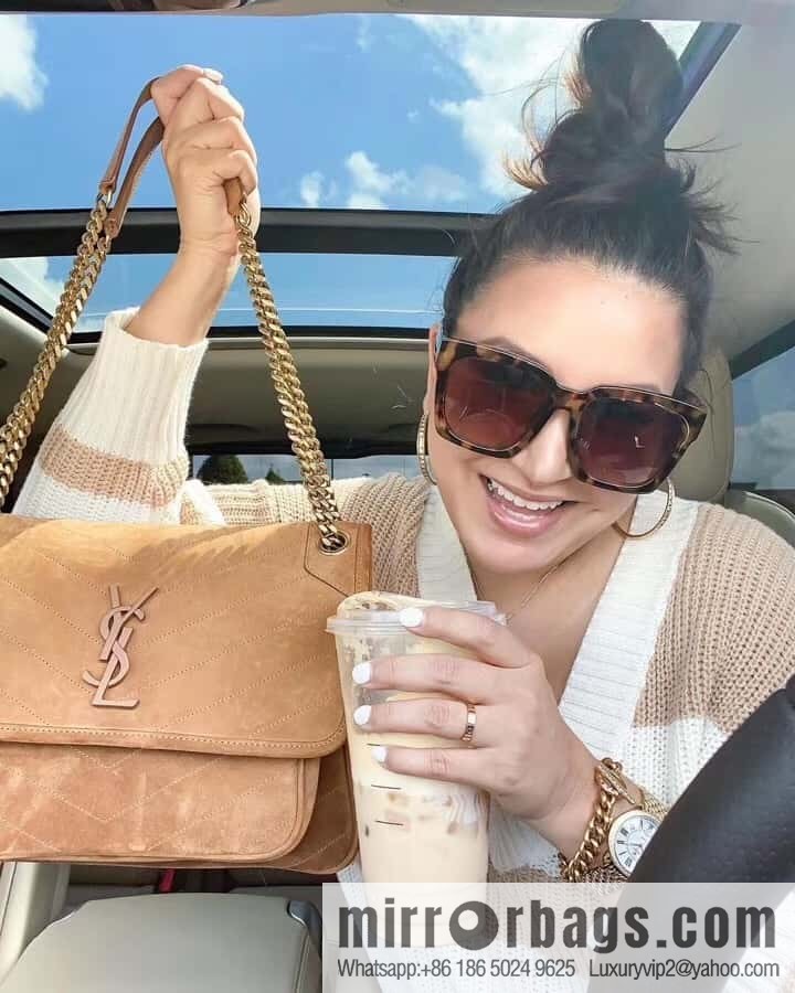 Saint laurent Ysl Niki 28cm suede and leather 498894 caramel