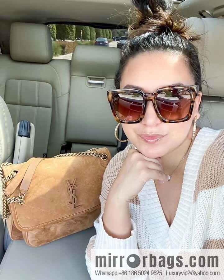 Saint laurent Ysl Niki 28cm suede and leather 498894 caramel