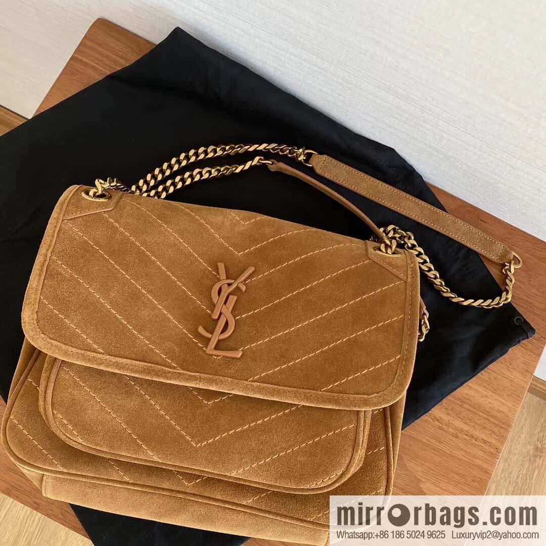 Saint laurent Ysl Niki 28cm suede and leather 498894 caramel