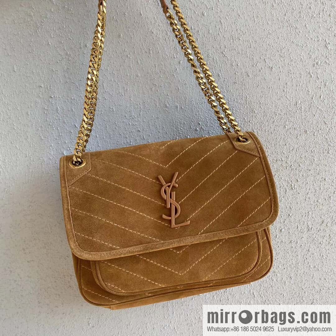 Saint laurent Ysl Niki 28cm suede and leather 498894 caramel