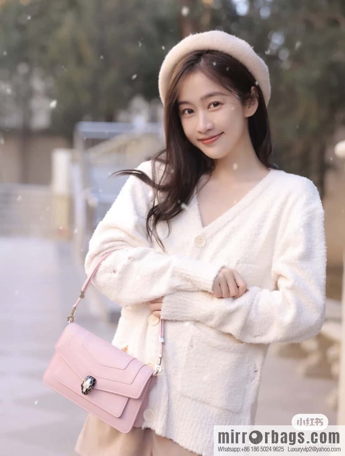 BVLGARI Bulgari EAST-WEST series small shoulder bag 292103 spring flower quartz pink 22CM