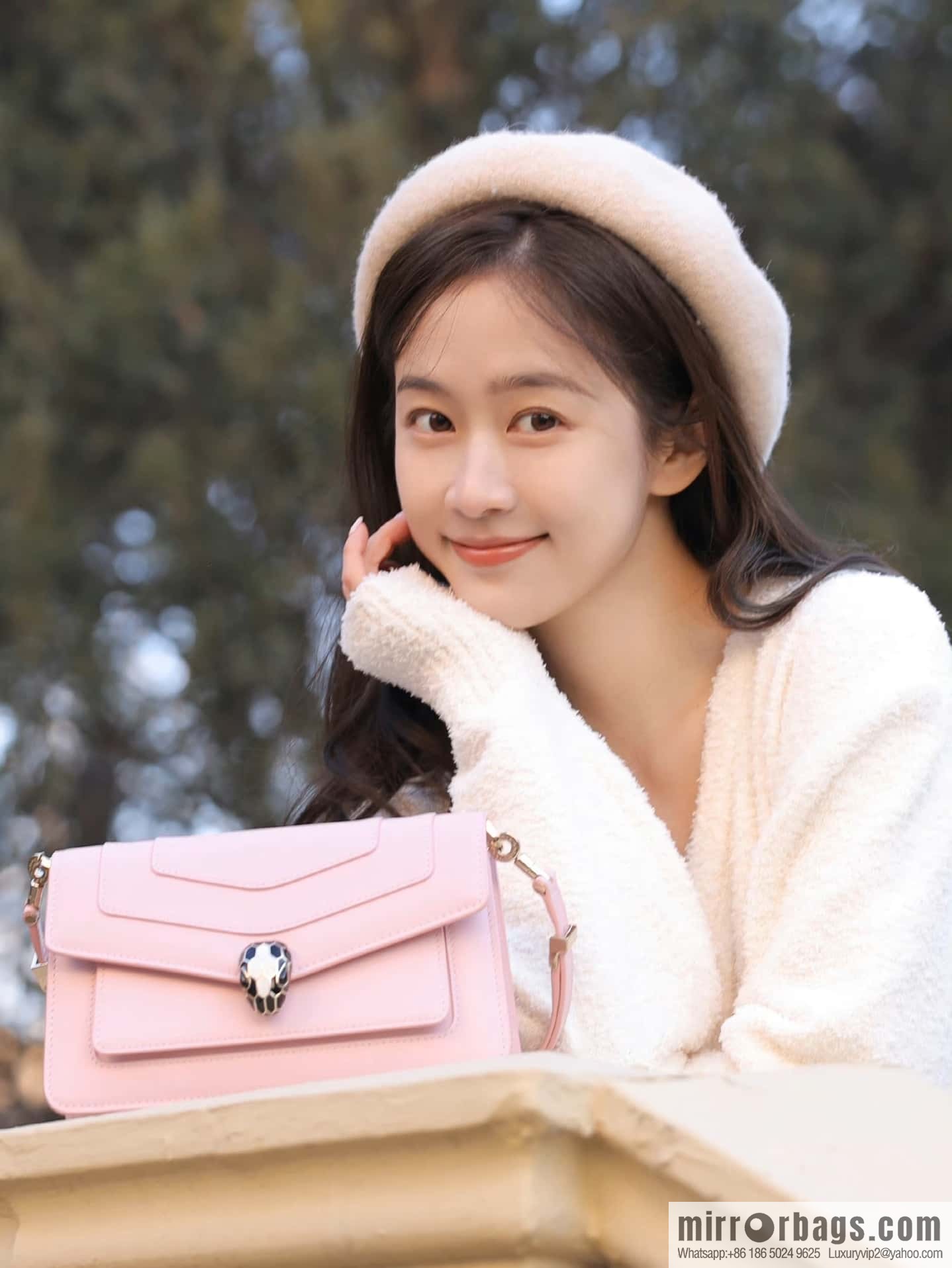 BVLGARI Bulgari EAST-WEST series small shoulder bag 292103 spring flower quartz pink 22CM