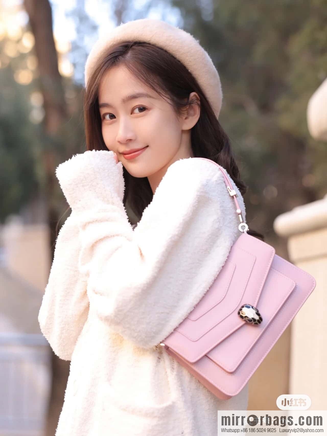 BVLGARI Bulgari EAST-WEST series small shoulder bag 292103 spring flower quartz pink 22CM