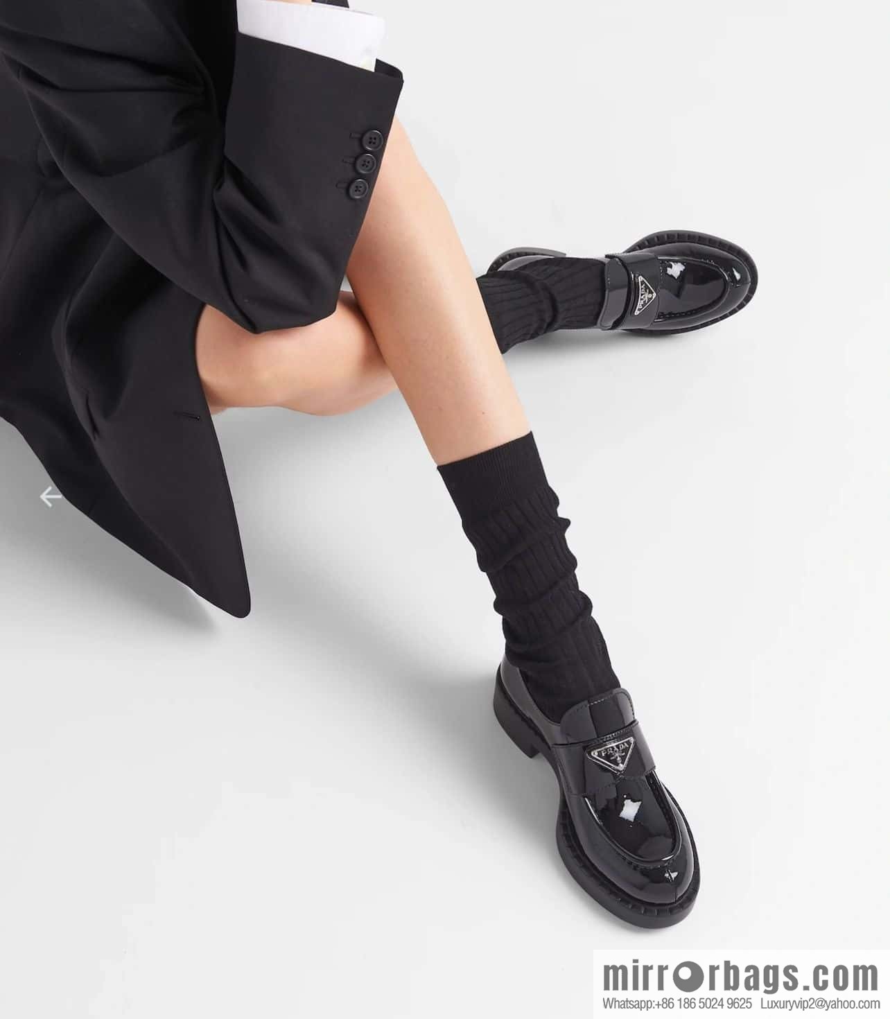 Prada, Puhada glossy patent leather triangle loafers