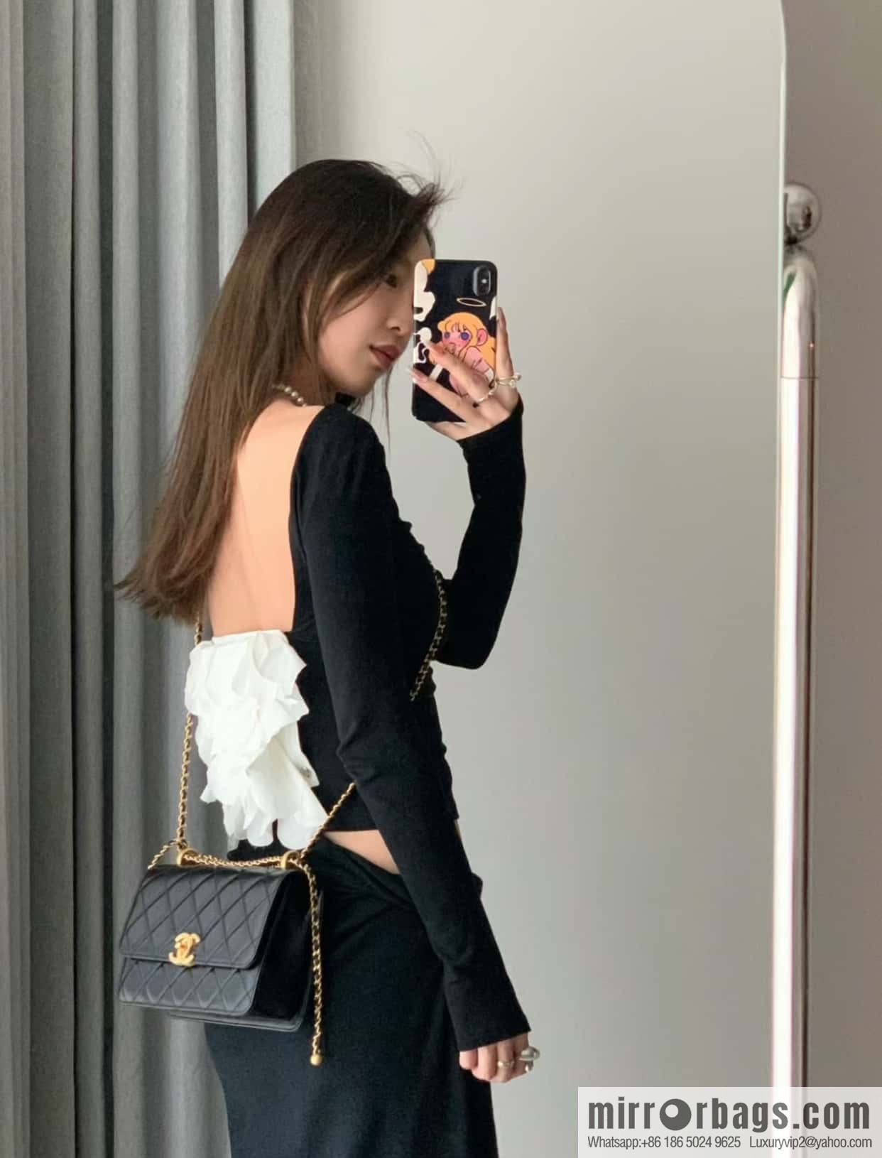 CHANEL 24C Original calfskin, double gold ball black AS2649