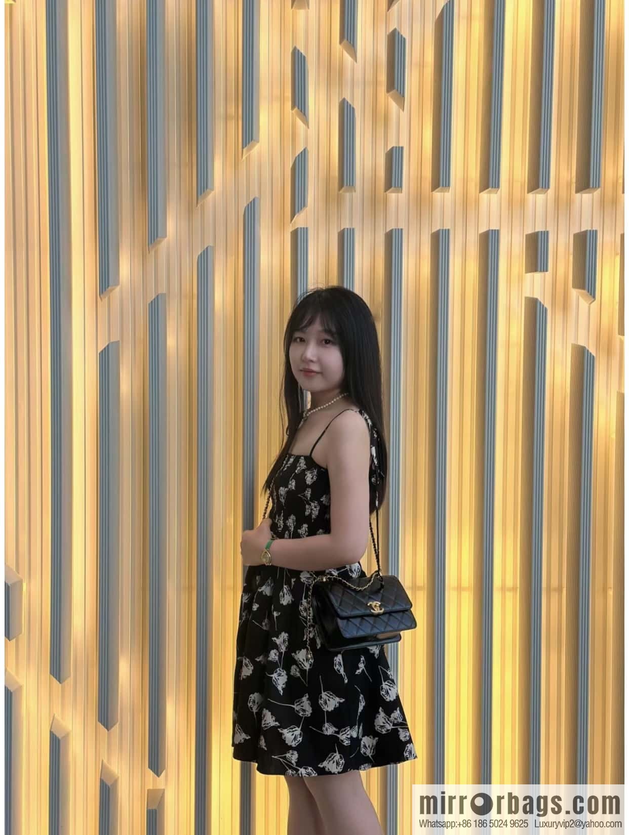 CHANEL 24C Original calfskin, double gold ball black AS2649