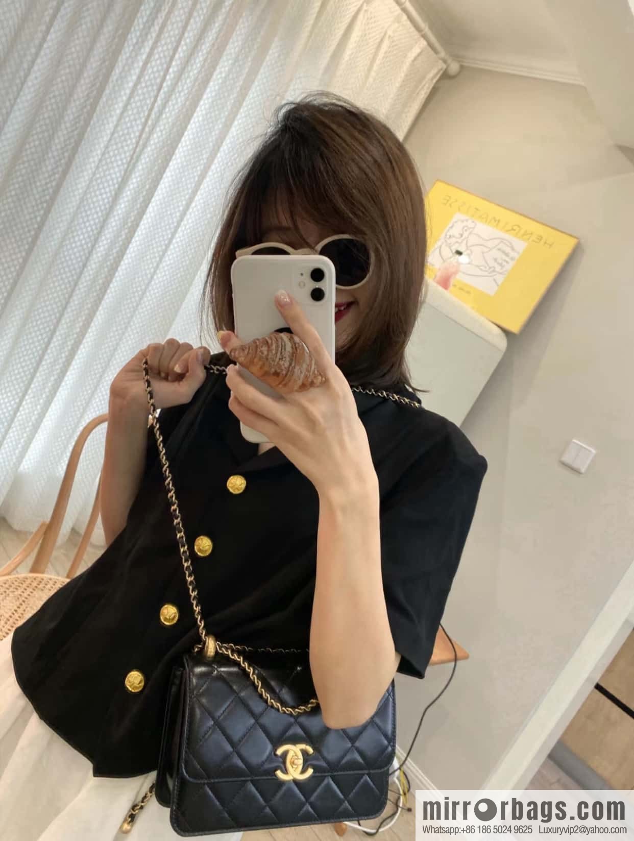 CHANEL 24C Original calfskin, double gold ball black AS2649