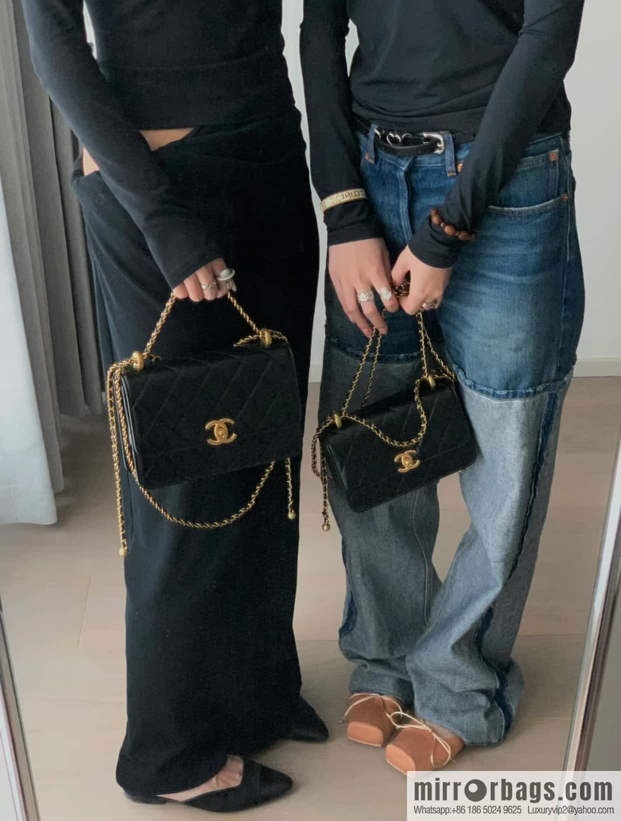 CHANEL 24C Original calfskin, double gold ball black AS2649