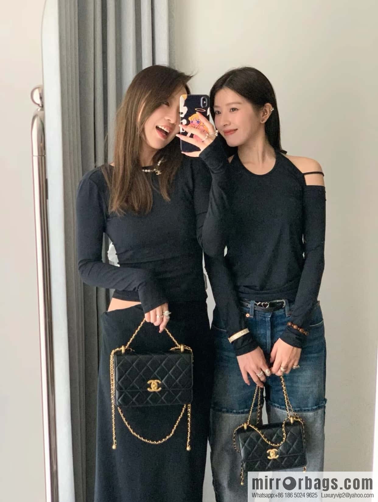 CHANEL 24C Original calfskin, double gold ball black AS2649