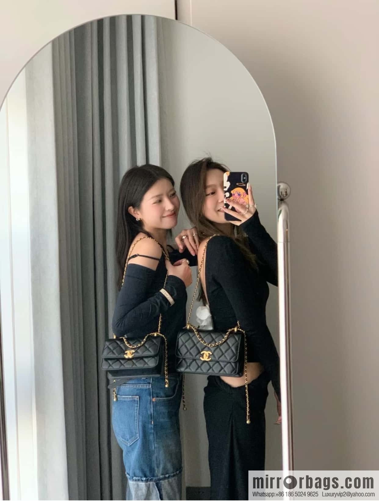 CHANEL 24C Original calfskin, double gold ball black AS2649