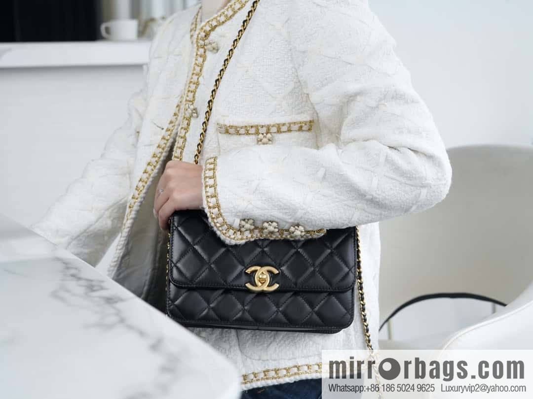 CHANEL 24C Original calfskin, double gold ball black AS2649