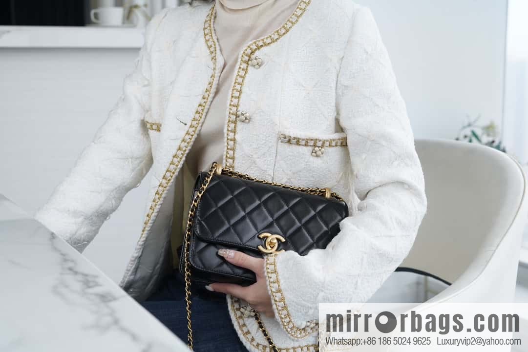 CHANEL 24C Original calfskin, double gold ball black AS2649