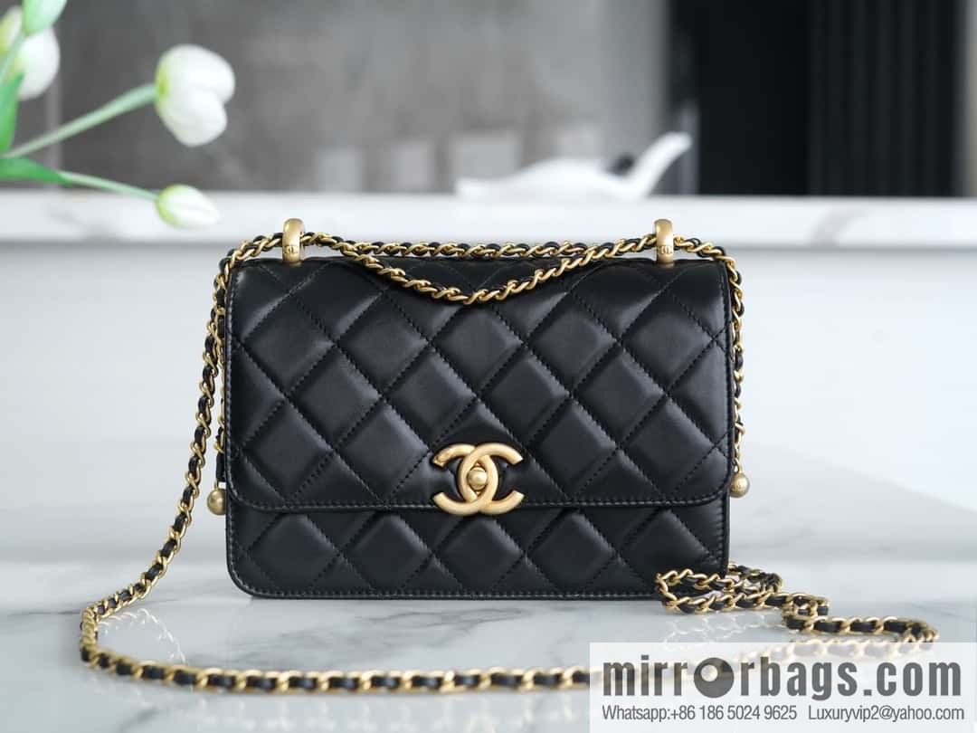 CHANEL 24C Original calfskin, double gold ball black AS2649