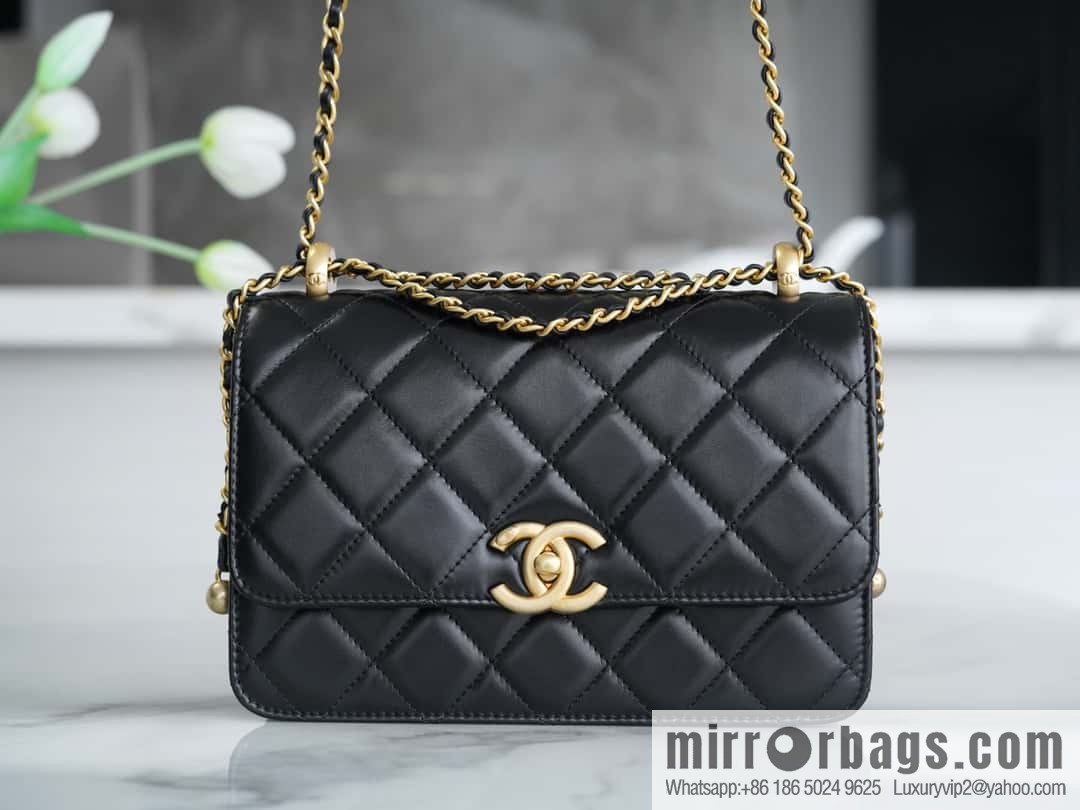 CHANEL 24C Original calfskin, double gold ball black AS2649