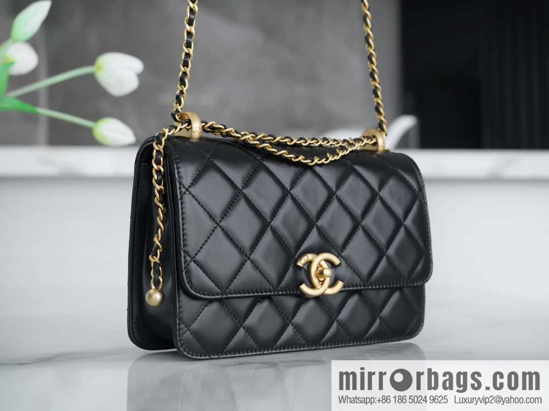 CHANEL 24C Original calfskin, double gold ball black AS2649