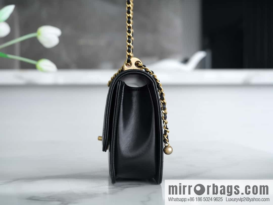 CHANEL 24C Original calfskin, double gold ball black AS2649