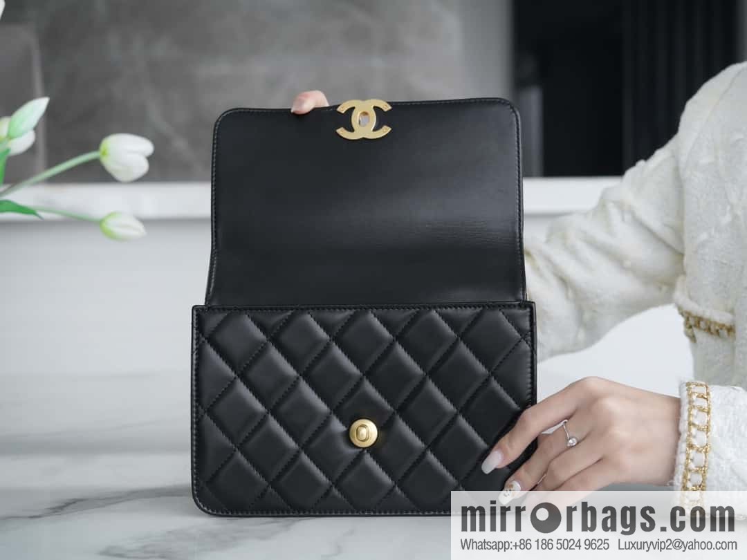 CHANEL 24C Original calfskin, double gold ball black AS2649