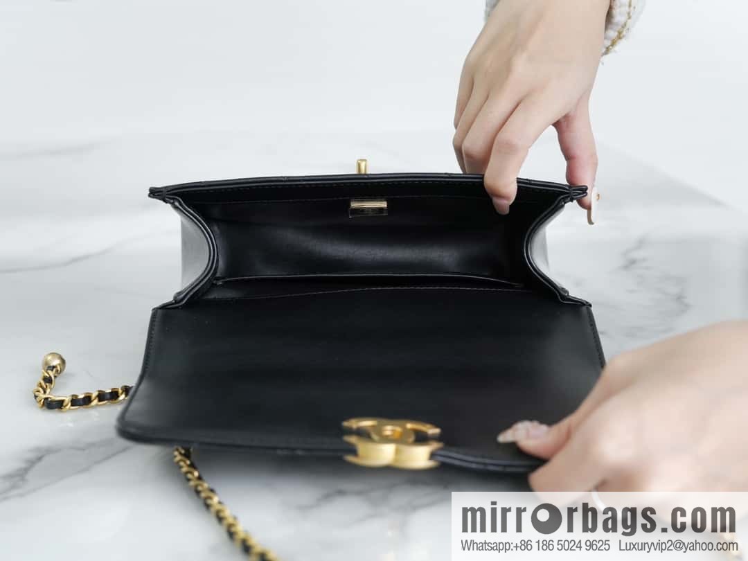 CHANEL 24C Original calfskin, double gold ball black AS2649