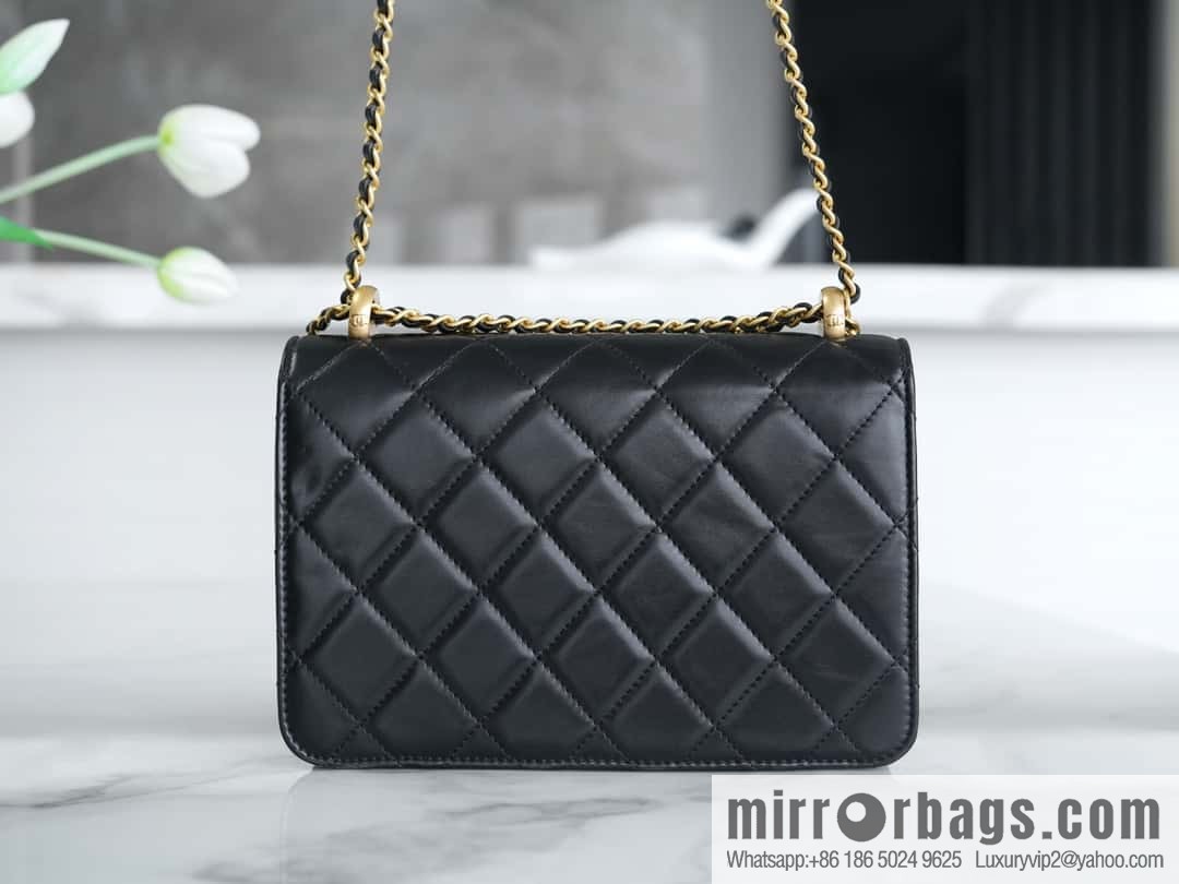 CHANEL 24C Original calfskin, double gold ball black AS2649