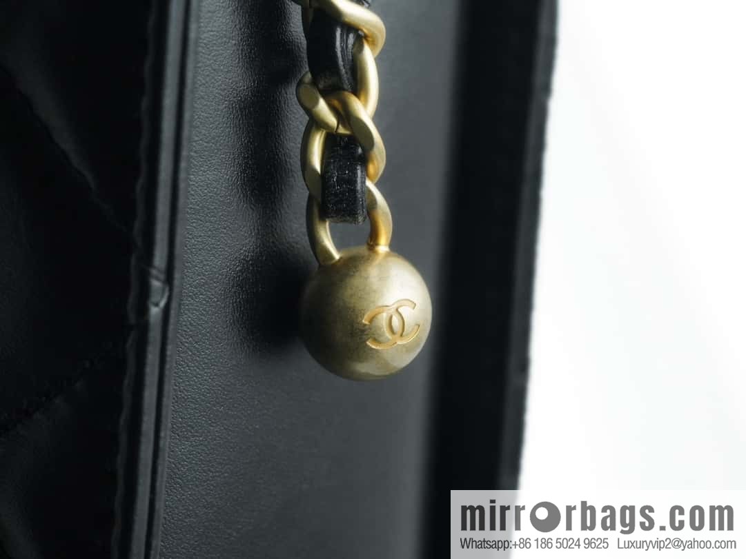 CHANEL 24C Original calfskin, double gold ball black AS2649
