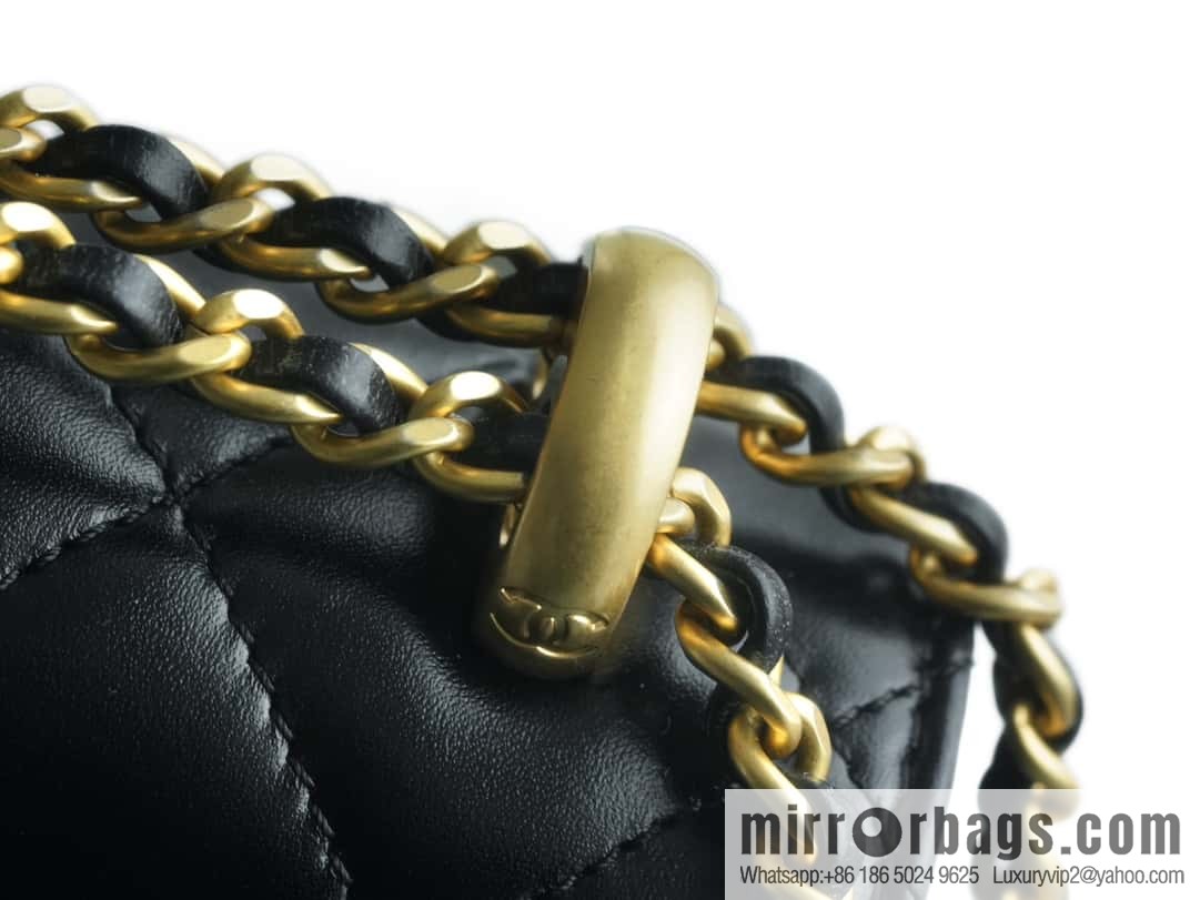 CHANEL 24C Original calfskin, double gold ball black AS2649