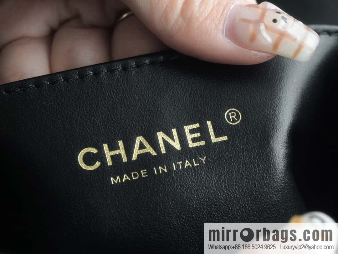 CHANEL 24C Original calfskin, double gold ball black AS2649