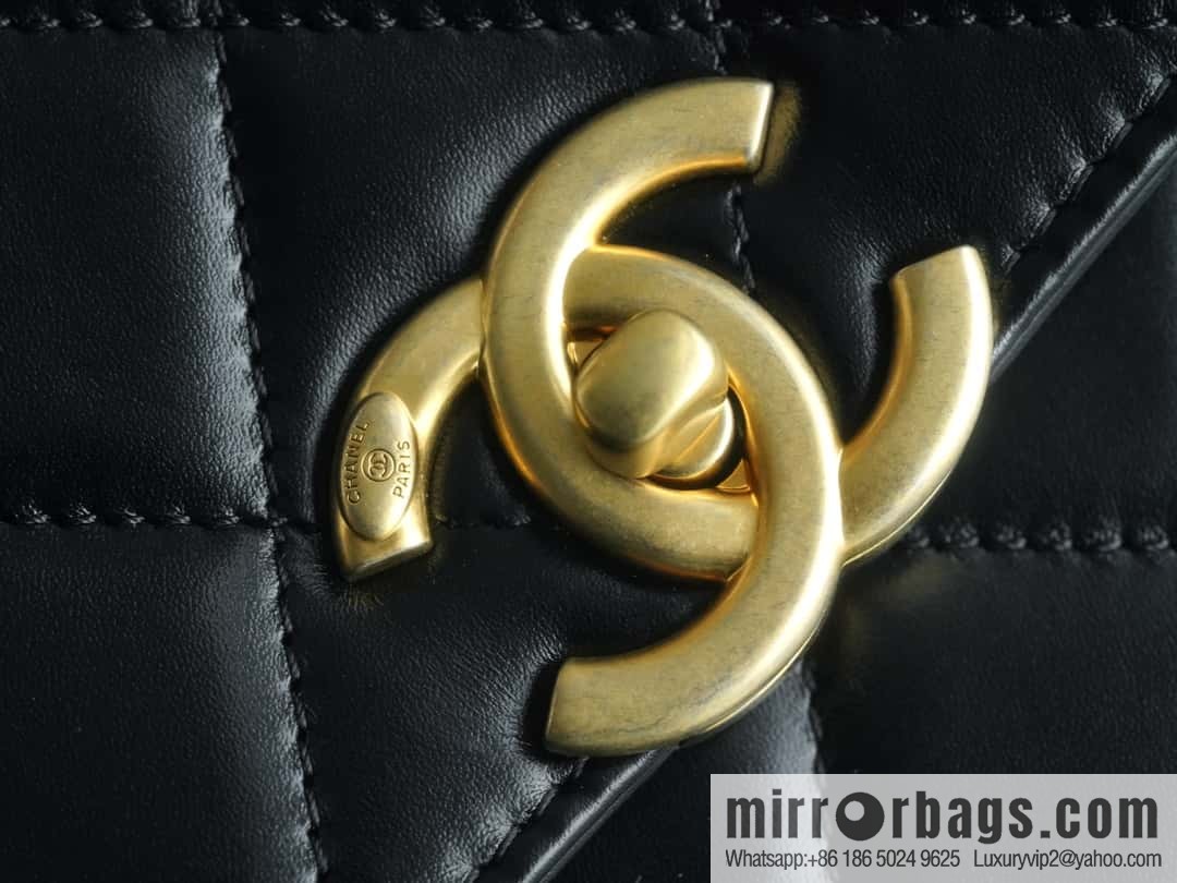 CHANEL 24C Original calfskin, double gold ball black AS2649