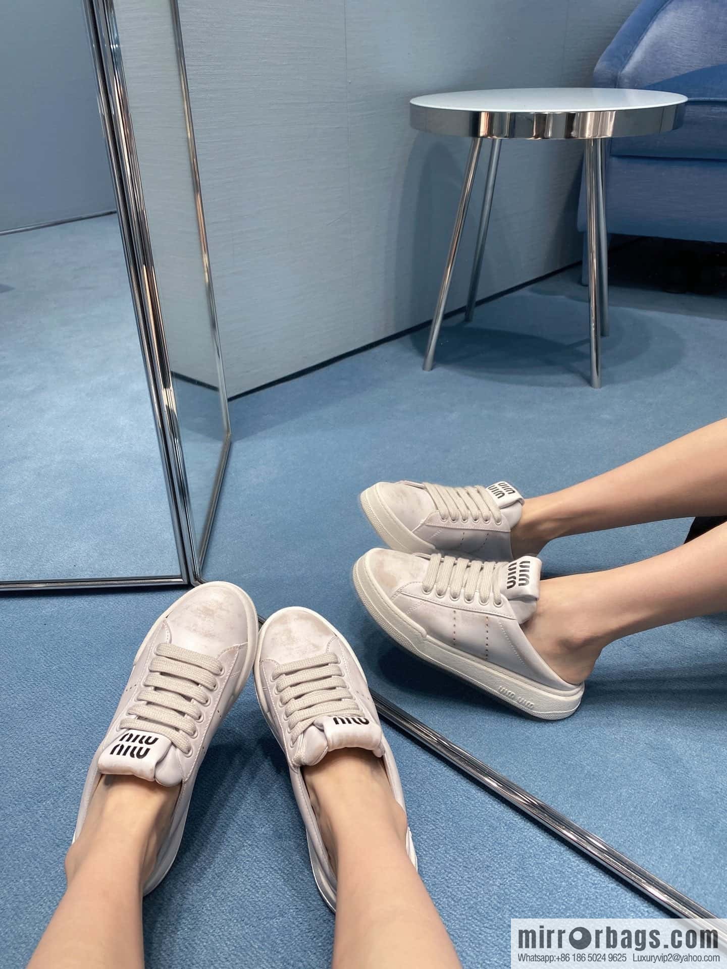 MIUMIU Miao Miao Old dirty casual one pedal half tray white shoes