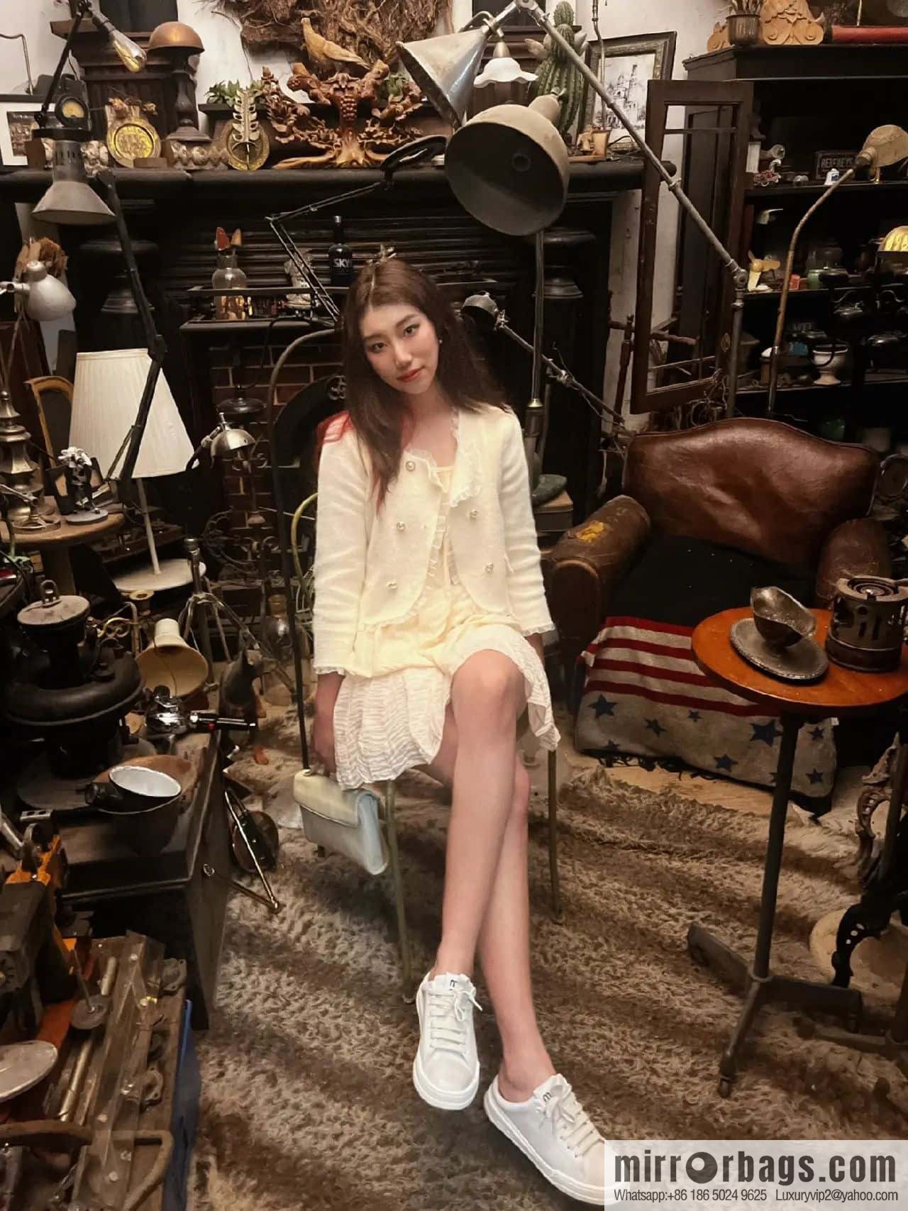 MIUMIU Miao Miao Old dirty casual one pedal half tray white shoes