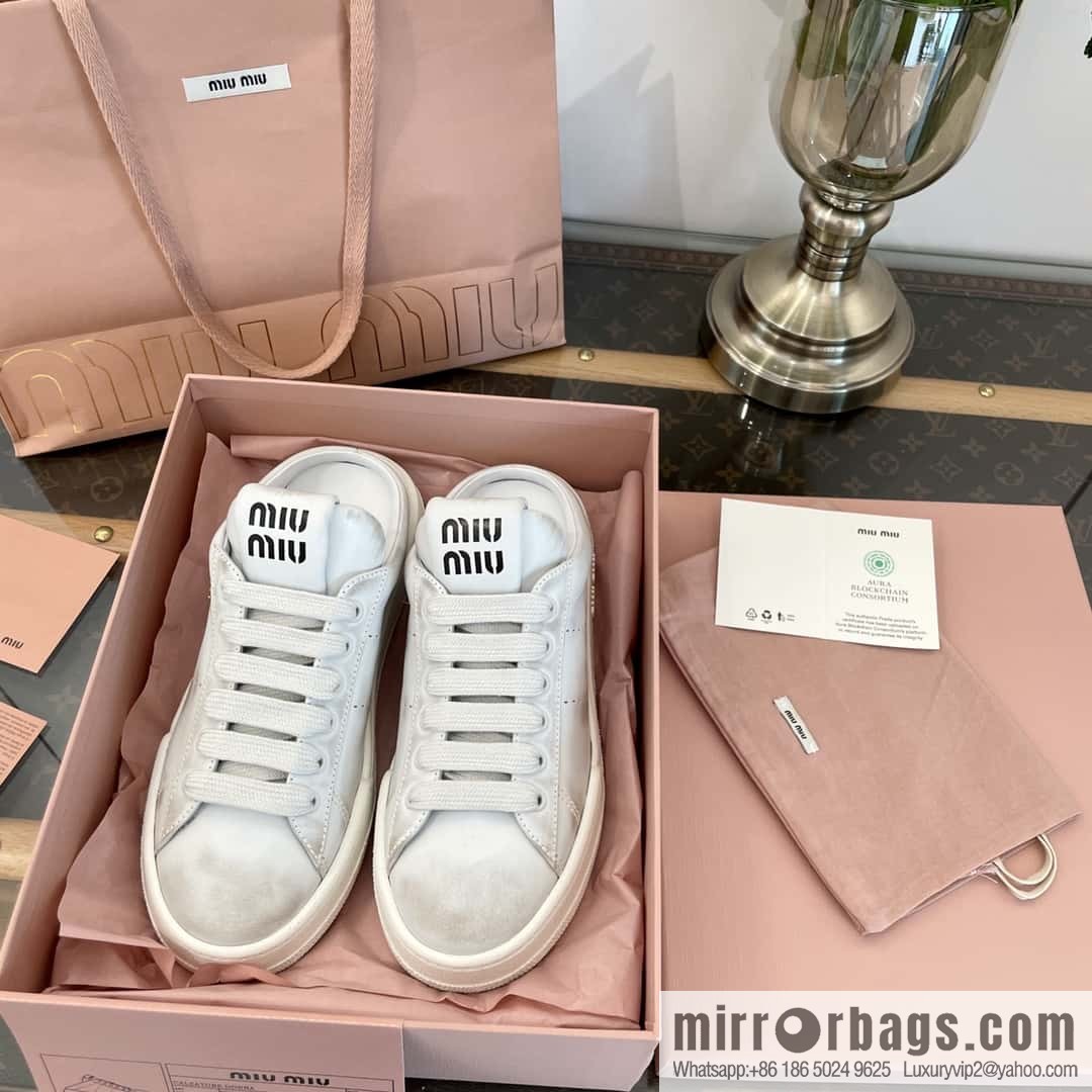 MIUMIU Miao Miao Old dirty casual one pedal half tray white shoes