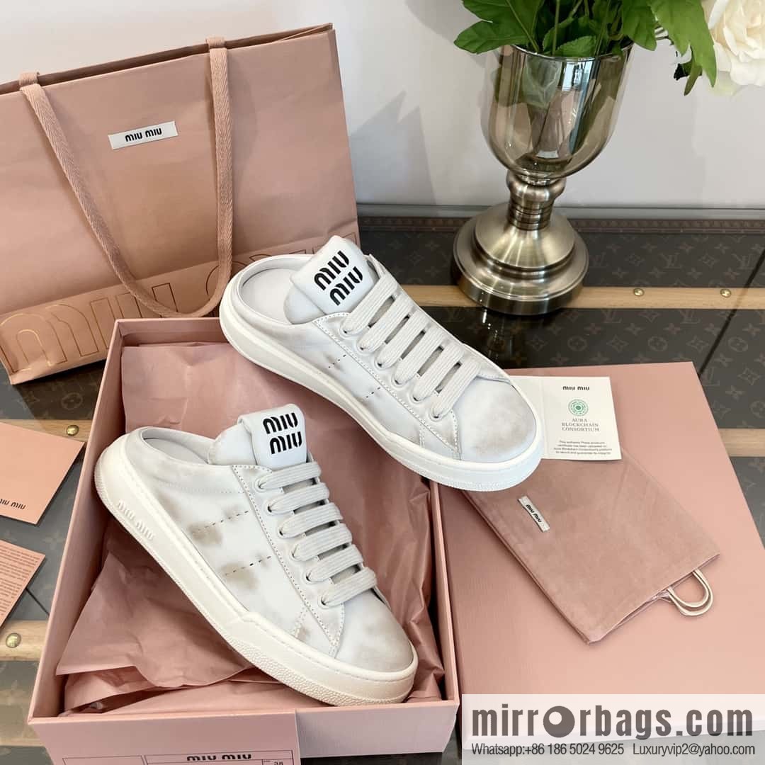 MIUMIU Miao Miao Old dirty casual one pedal half tray white shoes
